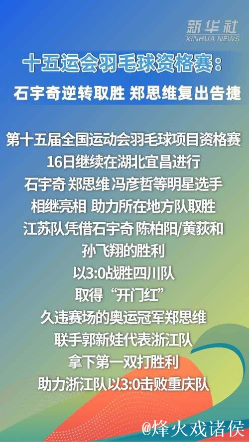 十五运会羽毛球资格赛：石宇奇逆转 郑思维复出告捷